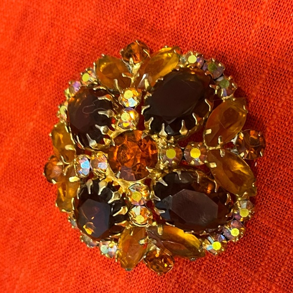 Juliana Style Domed Glass & Rhinestone Vintage Statement Brooch Pin Sparkly Bold - Picture 1 of 5